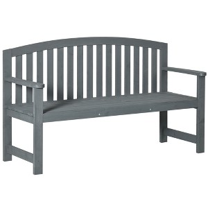 Outsunny 56" Outdoor Wood Bench, 2-Seater Wooden Garden Bench with Slatted Seat, Backrest & Arm Rests for Patio, Porch, Poolside, Balcony - 1 of 4