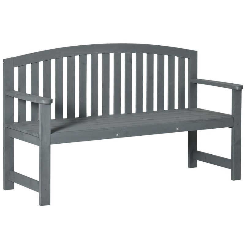 Outsunny 56" Outdoor Wood Bench, 2-Seater Wooden Garden Bench with Slatted Seat, Backrest & Arm Rests for Patio, Porch, Poolside, Balcony, 1 of 7
