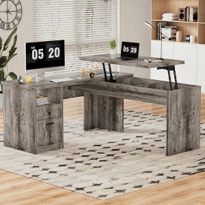 Aheaplus 56'' Lift Top Computer Desk with Drawers and Power Outlets, Lift Top - 1 of 4