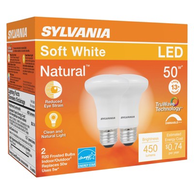 Sylvania Natural R20 E26 (Medium) LED Floodlight Bulb Soft White 50 Watt Equivalence 2 pk
