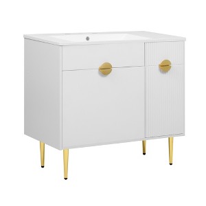 TIRAMISUBEST 36" Modern Bathroom Vanity with Resin Sink, Soft-Close Doors & Storage Cabinet - Space-Saving Design - 1 of 4