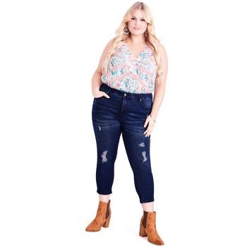 Women's Plus Size  Holly Crop Ripped Jean - dark wash | AVENUE.