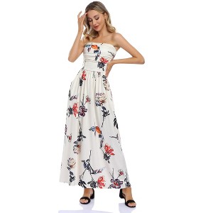 Clearlove Women Strapless Casual Loose Ruched Long Maxi Dress with Pockets - 1 of 4