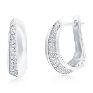 Bella Silver Sterling Silver, Half CZ & Polished Hoop Earrings - Silver - 1 of 2