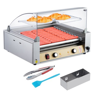 WhizMax 30 Hot Dog Roller with Bun Warmer, 1650W Dual Temp Control Hot Dog Machine with 11 Roller, Hot Dog Grill with PC Hood & Removable Drip Tray