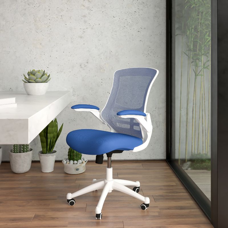 Emma and Oliver Mid-Back Blue Mesh Ergonomic Task Office Chair, White Frame - Flip-Up Arms, 3 of 15