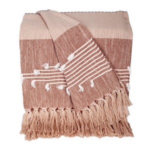 HomeRoots 50" X 60" Gray and Rust Woven Cotton Striped Throw Blanket with Fringe, Embroidery - 1 of 4