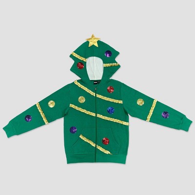 Men s Christmas Tree Hooded Zip up Sweatshirt Green L Target