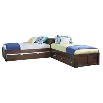 Twin Pulse Wood L-Shaped Kids' Bed with Storage and Trundle Chocolate - Hillsdale Furniture