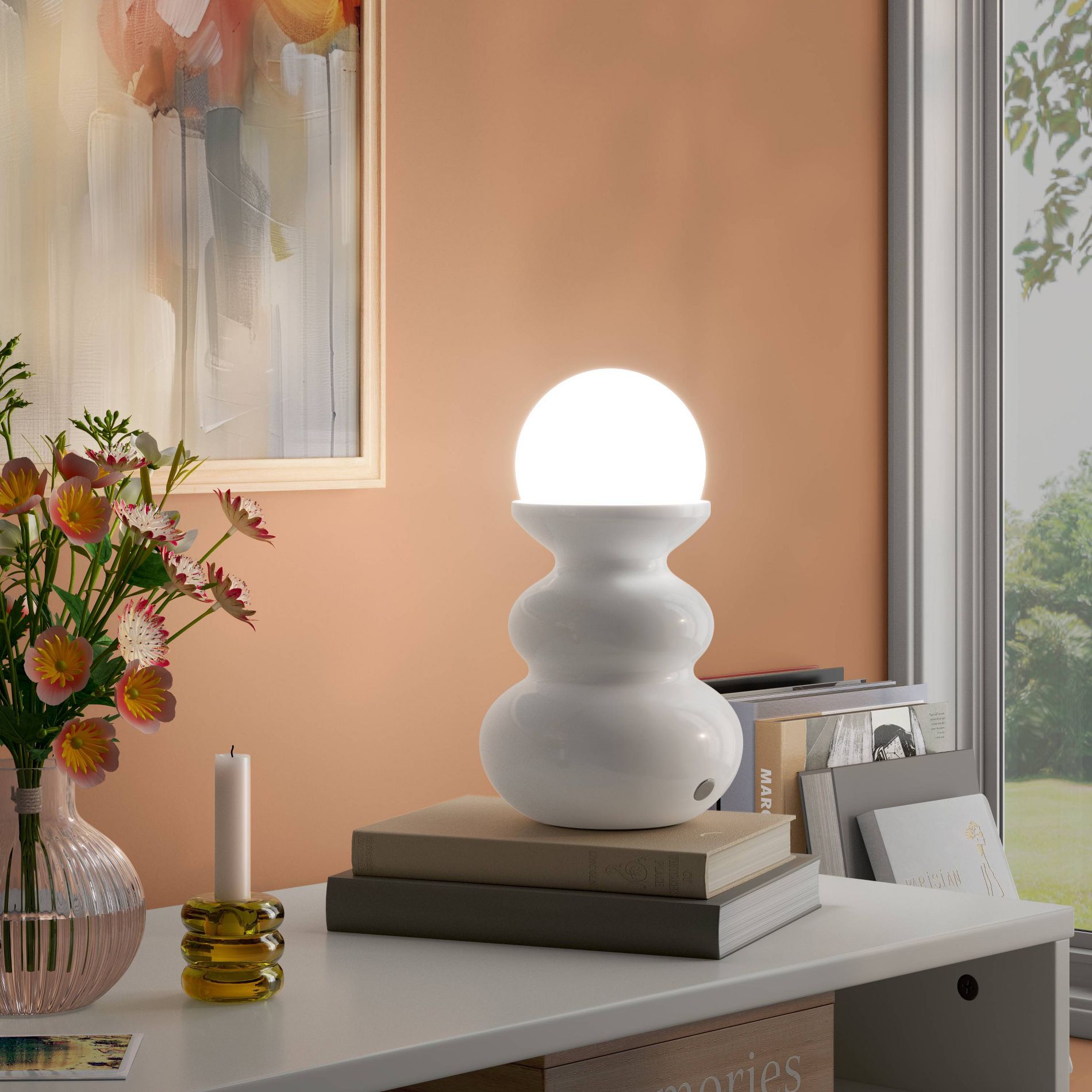 Mini Plastic Table Lamp with Glass Orb White - Room Essentials™