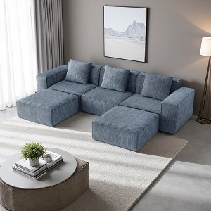 118" Modular Sectional Sofa with Cloud Corduroy, Convertible Bed & Footrests - 1 of 4