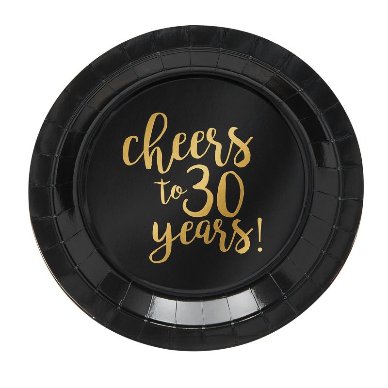 Blue Panda 144-Piece Cheers to 30 Years Plates, Napkins, Cutlery, Cups for Black and Gold 30th Birthday Party Supplies, Anniversary, Serves 24, 5 of 10