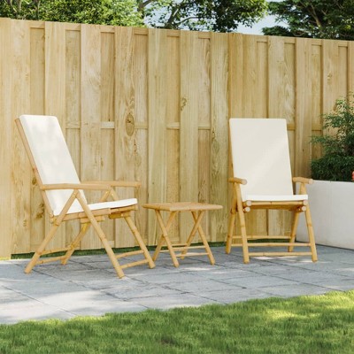 vidaXL Folding Patio Reclining Chairs 2 pcs with Cushions Bamboo