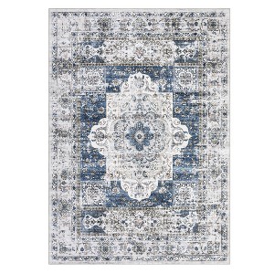 COZONY Vintage Boho Floral Hallway Runner Rug — Washable Low Pile Area Rug with Non-Slip Backing, Stain-Resistant Medallion Carpet for Bathroom - 1 of 4