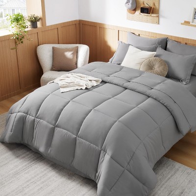 5-7 Pcs Comforter Set - Solid Bed in a Bag with Comforter, Sheets, Pillowcases & Shams
