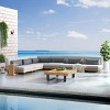 Modular Fabric Outdoor Lounge Suite Sectional Sofa Ensemble w/ TeakTone Wood Accents & Matte Metal Frame Side Table - 3 of 4