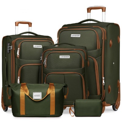 5 Piece Softside Luggage Set with TSA Lock and Spinner Wheels, Lightweight Expandable Suitcases for Family Travel – Cuddlewood