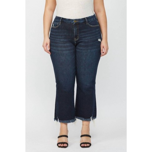 Women's Curvy High Rise Crop Flare Jeans - mica denim - image 1 of 4