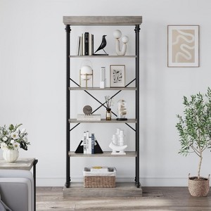 Bookshelf Industrial Bookcase Wooden Storage Open Rack Shelf with Metal Frame Rustic 6 Tier Tall Standing Bookshelves Large Display Rack - 1 of 4