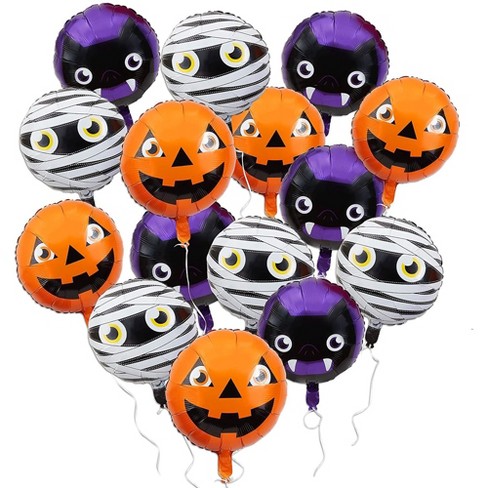 Spooky Central 15 Pieces Halloween Foil Balloons, Pumpkin, Mummy, and Bat (13 x 8 Inches) - image 1 of 4