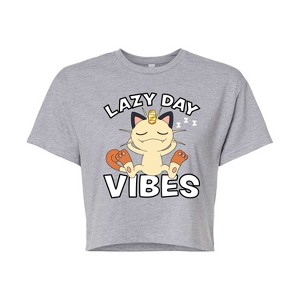 Women's - Pokémon - Lazy Day Vibes Meowth Cropped Graphic T-Shirt - 1 of 4