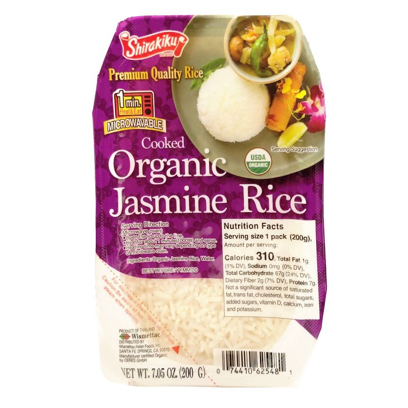 Shirakiku Organic Microwavable Jasmine Rice - 7.05oz, 1 of 3