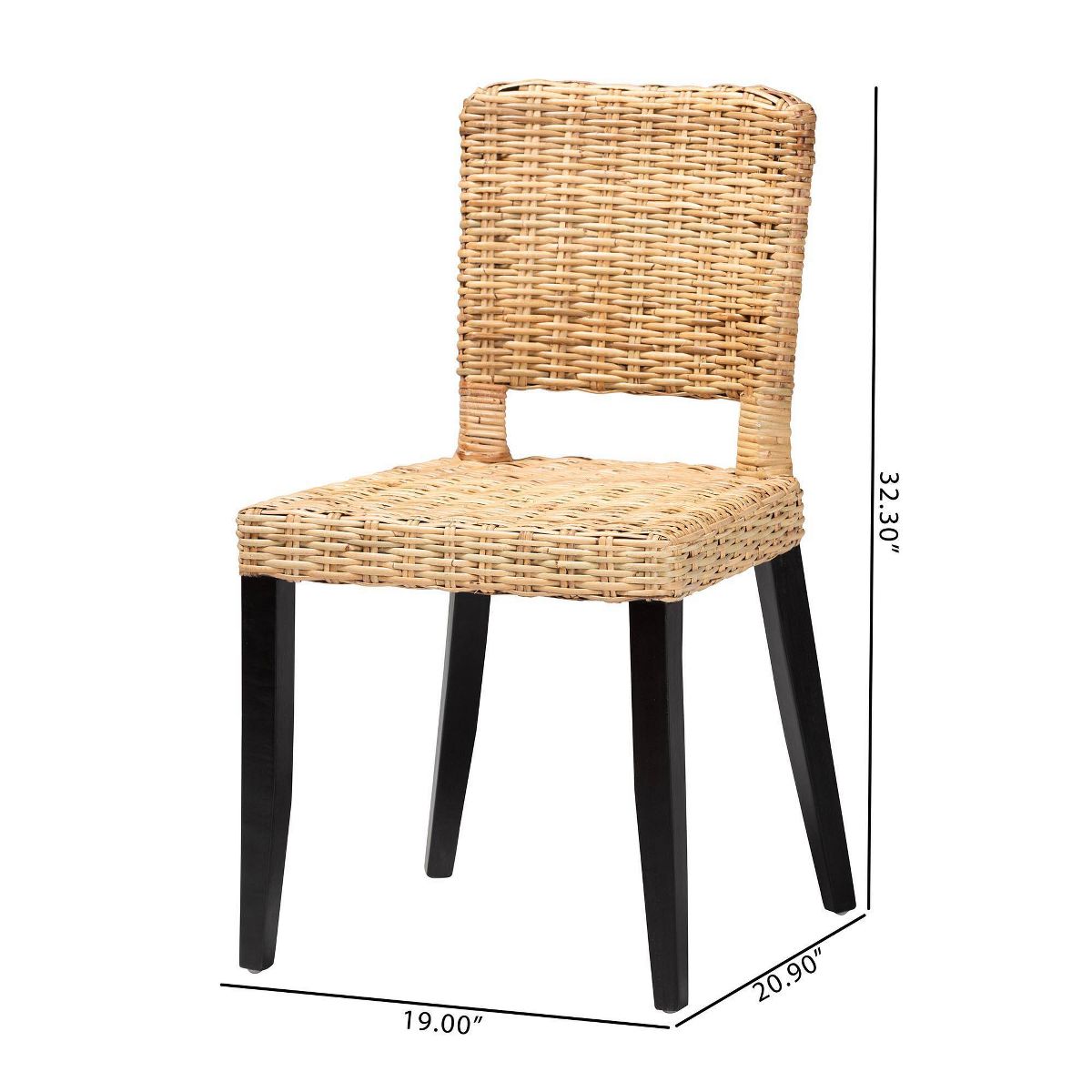bali & pari Dermot Wood and Natural Rattan Dining Chair Dark Brown/Natural Brown: Interlaken Style, No Assembly Required - thumbnail 9