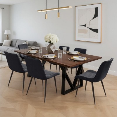 Modern PU Leather Dining Chairs, Armless Upholstered Chairs with Stitching and Black Metal Legs for Kitchen, Dining Room, or Living Room-Tanpinhause