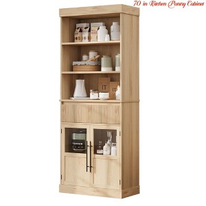 70" Tall Storage Cabinet w/ Drawer & 2 Glass Doors and 3 Shelves，Wood Display Cabinets for Kitchen, Living Room, Dining Room, Entryway - 1 of 4