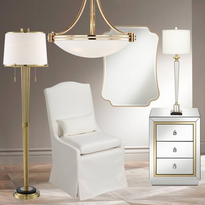 Black Marble and Brass Modern Floor Lamp with Linen Shade