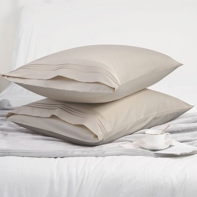 Standard(20"x26") 100% Cotton Wrinkle Resistant Embroidered Design Pillow Cases Beige - PiccoCasa