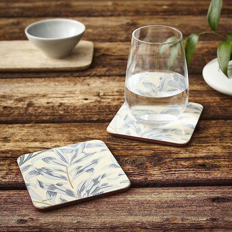 Pimpernel Morris and Co Willow Bough Blue Coasters, Set of 6, Cork Backed Board, Heat and Stain Resistant, Drinks Coaster for Tabletop Protection, 5 of 7