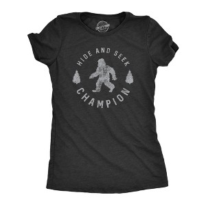 Womens Hide And Seek Champion T shirt Funny Bigfoot Sasquatch Vintage Graphic - Crazy Dog Women's T Shirt - 1 of 4
