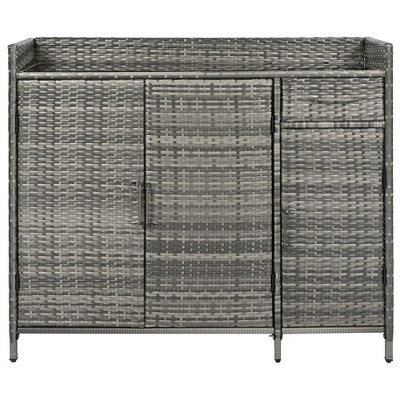 Cesicia 47.5"W Wicker Outdoor Storage Cabinet with Tempered Glass Desktop, Weather-proof ,Three Doors, Adjustable Shelf, and One Drawer