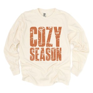 Cozy Season Block Distressed - Women's Garment Dyed Long Sleeve Graphic T-Shirt - 1 of 4