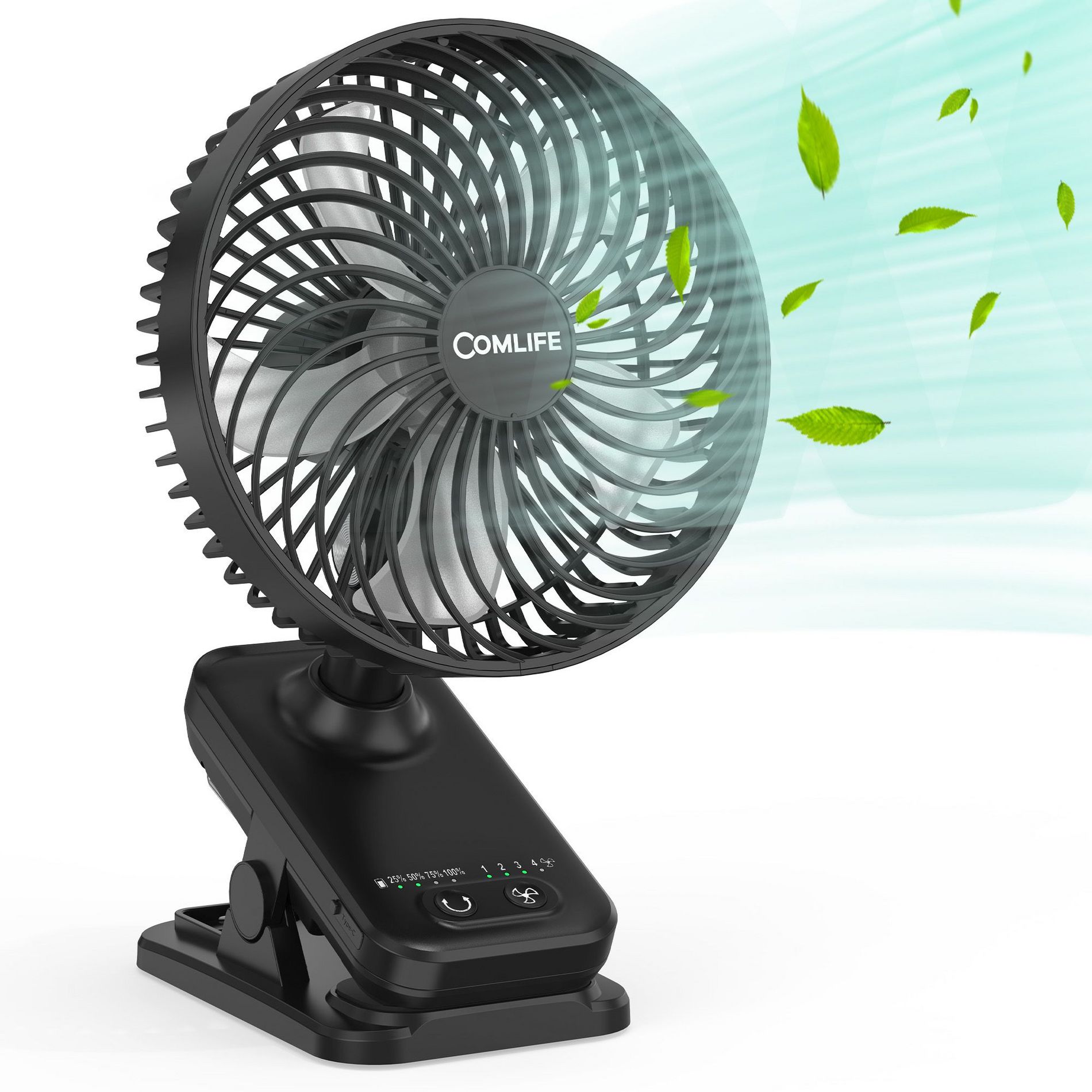 Panergy 10000mAh Clip On Fan, 42H Run, Quiet & Auto Oscillating Table Fan, Rechargeable with 4 Powerful Speeds, Desk Fan Sturdy Clamp