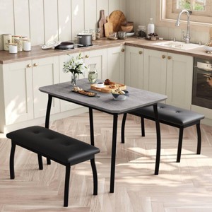 Retro 3-Piece Dining Set with Table & 2 Upholstered Benches for 4, Space-Saving Metal Frame for Apartments Studios Small Spaces - 1 of 4