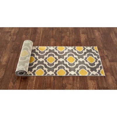 Gray and Yellow Moroccan Trellis Runner Rug