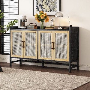 NicBex Cane Design Sideboard Cabinet with Rattan Doors, Rustic Industrial Buffet Cabinet, Kitchen Storage Cabinets with Adjustable Shelves - 1 of 4