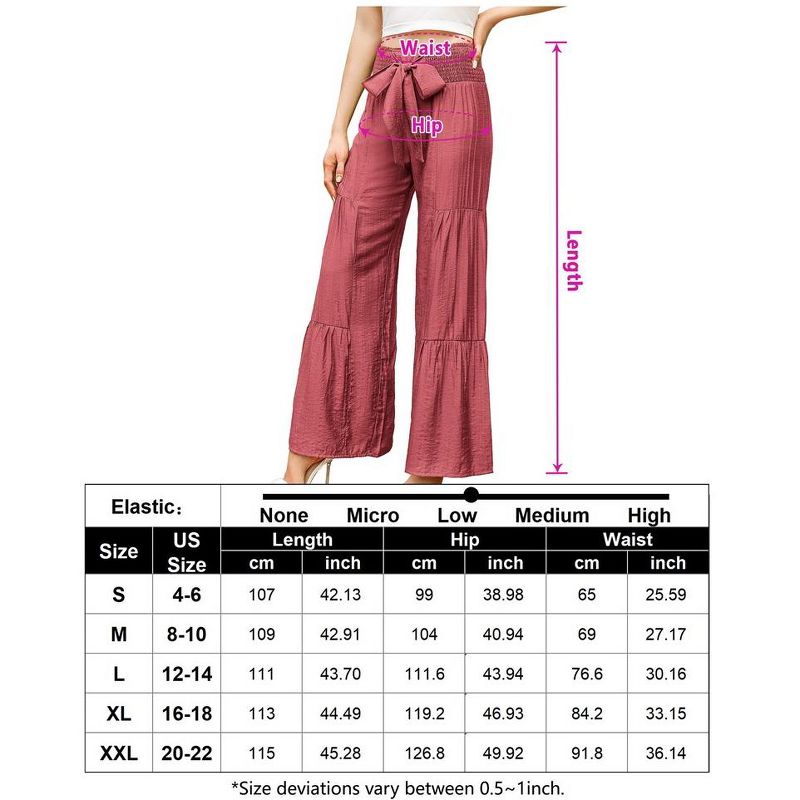 WhizMax Women's Wide Leg High Waist Pants Smocked Elastic Waist Loose Flowy Pant With Belt, 5 of 6