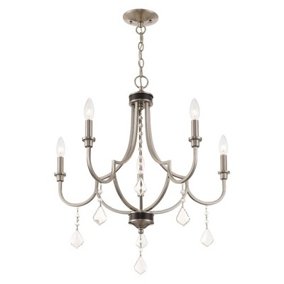 Elegant Mini 5-Light Chandelier with Clear Crystals and Brushed Nickel Finish