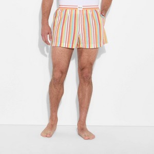 Pride Adult Rainbow Woven Pajama Shorts - Ivory Striped - 1 of 3
