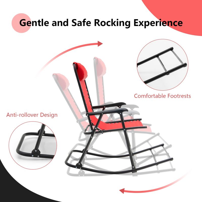 Tangkula 2PCS Patio Folding Rocking Chair Outdoor Portable Lounge Rocker, 5 of 10