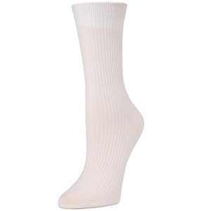 Memoi Women's Basic Ribbed Cotton Blend Crew Socks - 1 of 2