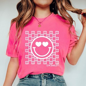 Simply Sage Market S.W.Smiley Checkered Floral Outline Garment Dyed Tee - 1 of 4