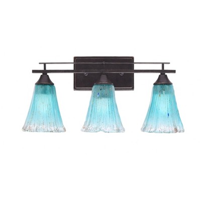 Toltec Lighting Uptowne 3 - Light Vanity in  Dark Granite with 5.5" Fluted Teal Crystal  Shade
