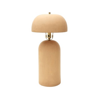 HomeRoots 25" Distressed Beige Ceramic Table Lamp With Beige Drum Shade