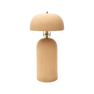 HomeRoots 25" Distressed Beige Ceramic Table Lamp With Beige Drum Shade - 1 of 4