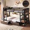 KWPZQEB Twin/Full Size Bunk Bed, Industrial Metal Loft Bunk Bed Frame with Guardrail & Storage Shelves, LED Light & USB Outlet, No Box Spring Needed - 4 of 4