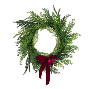 24" Unlit Christmas Cottage Evergreen Artificial Wreath with Red Ribbon - National Tree Company - 1 of 4